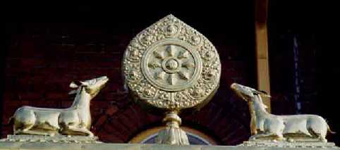 Dharma-Wheel (symbol of the Buddha) with two Deer